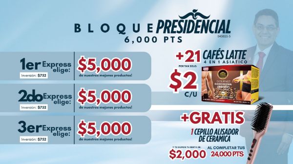 Imagen de Promocion 043025-3 (3 E): Incentivo Bloque Presidencial (21 Cafe + 1 Cepillo Alisador)