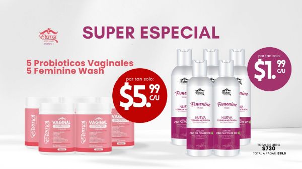 Imagen de Promocion 052625-1 (1 D): 5 Probioticos Vaginales + 5 Femenine Wash