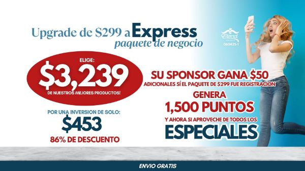 Imagen de Paquete Registro 060425-1: Upgrade de $299 a Express para Negocios ($3239 en productos, Bono $50)