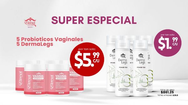 Imagen de Promocion 061125-1 (1 D): 5 Probioticos Vaginales + 5 Dermalegs