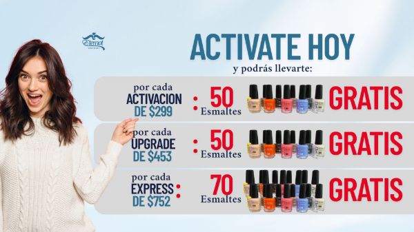 Imagen de Promocion 061925-1 (1 E): 50 Esmaltes GRATIS con la compra de 1 Activacion o 1 Upgrade