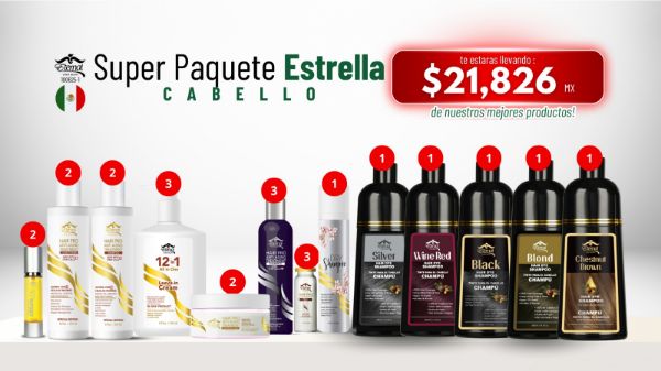 Imagen de Super Paquete Estrella Recompra Mexico Cabello 100625 $21826 Pesos Mexicanos